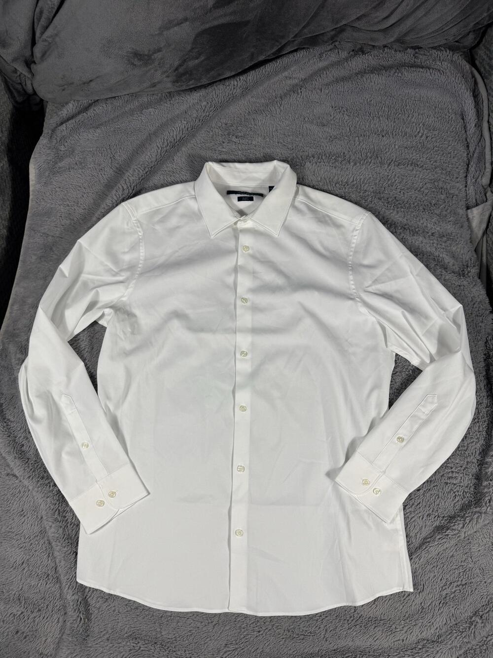 Perry Ellis Dress Shirt Mens XL White Solid Slim Fit Stretch Woven LS Business